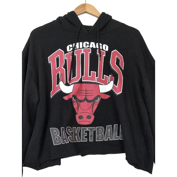 Hybrid Apparel Chicago Bulls Cropped Hoodie‎ Womens L Black Basketball Athletic - Picture 2 of 7